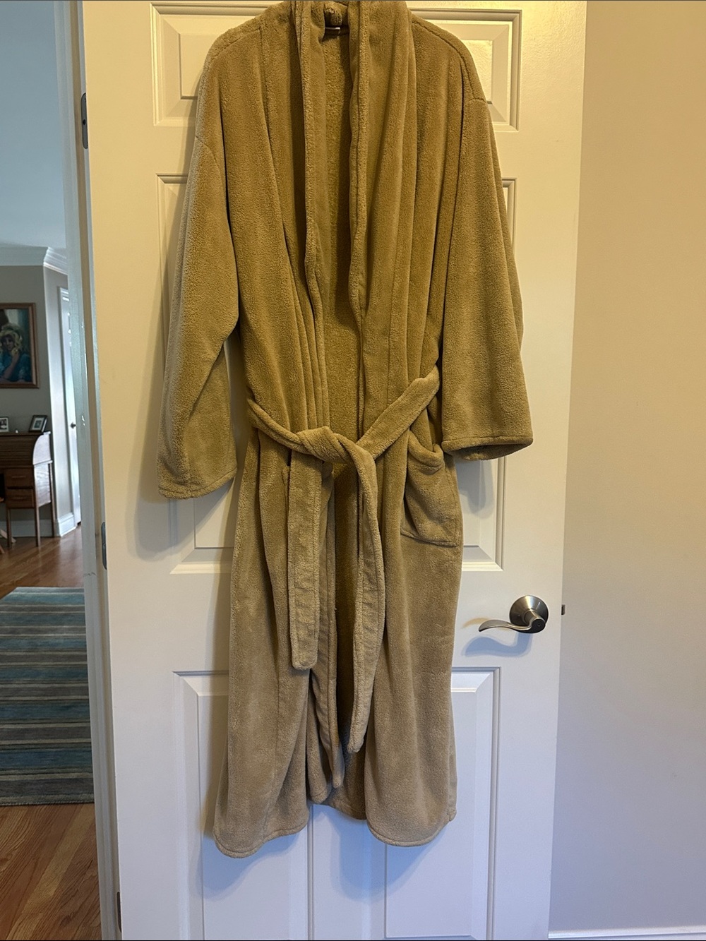 Plush Bath Robe in Beige - Brookstone - Cozy Home Bath Wrap